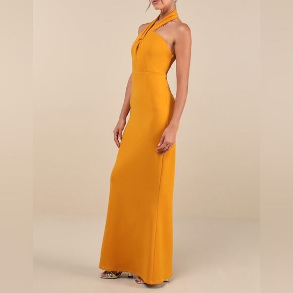 Lulus Mesmerizing Perfection Yellow Halter Neck Backless Maxi Dress Womens Sz XL - Picture 3 of 10